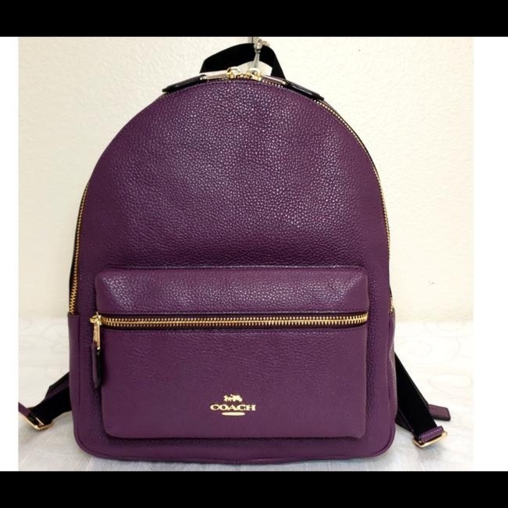 Coach || Plum Purple Charlie Pebbled Leather Backpack